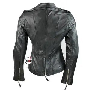 2025 venta al por mayor de alta calidad a prueba de viento señoras chaqueta de cuero de motorista profesional hecho en fábrica diseño de punto transpirable - Product Image 3
