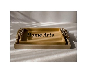 Plateau de service alimentaire de dernière génération, couleur argent, en acier inoxydable, forme ronde, plateau à thé et à café avec poignée en bois - Product Image 4