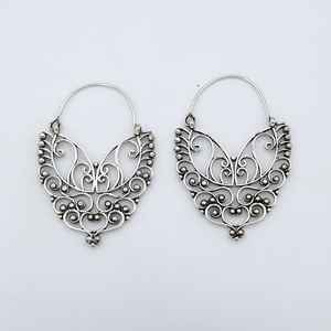 Exclusive Designer Women's 925 <b>Sterling</b> <b>Silver</b> <b>Hoop</b> Earrings Trendy Ethnic Tribal Geometry Fashion for Wedding or Gift - Product Image 1