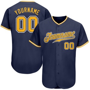 Camiseta de béisbol auténtica blanca y dorada azul marino personalizada ropa de equipo personalizada superventas - Product Image 1