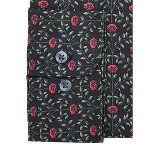 Camicia Elegante da Uomo Bar III Slim-Fit Elasticizzata Performance Nera con Stampa Rosa ad Arco in Popeline Satinato Taglia 32-33 Stile Semplice Singola - Product Image 2