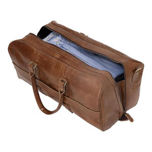 Bolsa de viaje de cuero genuino hecha a mano personalizada de lujo, equipaje de entrenamiento físico de fin de semana con cierre de cremallera de moda - Product Image 4