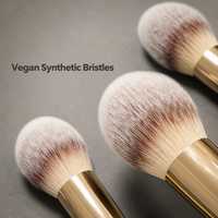Ensemble de 3 pinceaux plats professionnels pour le maquillage, fibres synthétiques vegan, étiquette privée, tube en aluminium doré brillant, kit cosmétique personnalisé