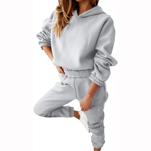 Chándal de mujer de alta calidad 100% algodón Jogging conjuntos de dos piezas de Invierno para mujer chándal de mujer de gran tamaño de Color sólido flexible - Product Image 1