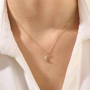 Pendentif en argent sterling 925 plaqué or Vermeil, charme croissant de lune chrétien, collier minimaliste demi-lune en CZ, bijoux célestes - Product Image 5