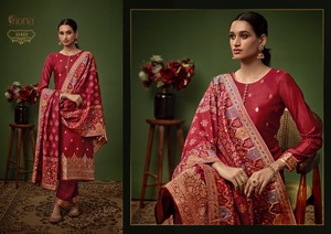 Vente chaude fantaisie tendance indien traditionnel Jacquard soie Salwar Kameez avec travail imprimé au taux le plus bas fournisseur indien - Product Image 3
