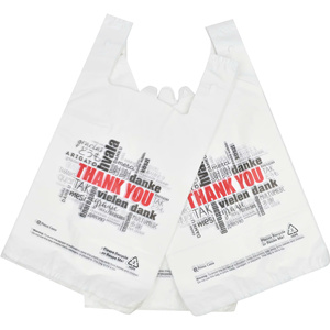 Sac de t-shirt imprimé de remerciement sacs à provisions en plastique recyclé pour aliments et légumes avec logo pour les courses - Product Image 2