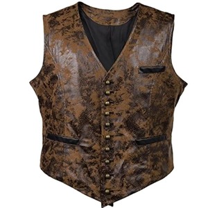 Disfraz de Cosplay Steampunk para hombre, chaleco sin mangas de cuero genuino, ropa de abrigo de invierno sólida con un solo botón - Product Image 2