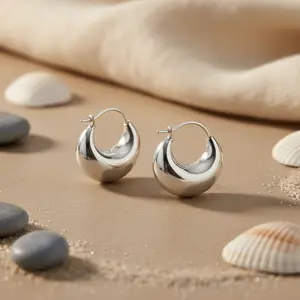 Boucles d'oreilles créoles épaisses tendance pour femmes, argent 925, plaqué or rhodié, or 18 carats, or rose, formes géométriques papillon, pour un usage quotidien - Product Image 1