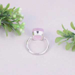 925 Sterling Silver Men's <b>Ring</b> with <b>Rose</b> <b>Quartz</b> Gemstone Handmade Boho Romantic Jewelry Emerald Cut Platinum Smooth Stone Cut - Product Image 2