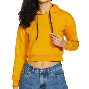 Sweat à capuche à manches longues personnalisé de haute qualité avec logo personnalisé Crop Top Sweats à capuche décontractés en coton respirant pour femmes 2025 - Product Image 2