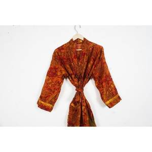 Women's Elegant Silk Kimono Sari Bohemian Vintage Sexy Soft Sleepwear Nightgown - Product Image 2