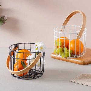 Metal Storage <b>Basket</b> With Wooden Handle Fruits and vegetables <b>basket</b> for kitchen organizer and <b>table</b> decor kitchen accessories - Product Image 4