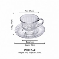 Mug à thé en verre moderne avec logo personnalisé, 200 ml, tasse à café en verre transparent avec poignée et soucoupe