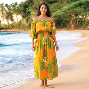 Vestido Maxi <span class=keywords><strong>Tropical</strong></span> de Verano para Mujer, con Hombros Descubiertos, Estampado Floral, Tela de Rayón, Estilo Boho, para la Playa - Product Image 3