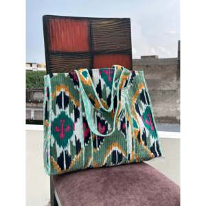Bohemian Handmade Cotton Corduroy Tote <b>Bag</b> Ikat Pattern Open Closure Large Capacity for <b>Women</b> All Seasons - Product Image 3