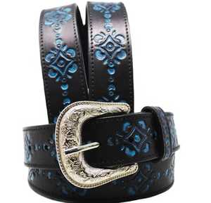 Black Blue Fancy Full Grain Heavy Duty <b>Leather</b> <b>Belt</b> Premium Cow Hide Custom Beaded Designs Luxury <b>Belts</b> Ready to Ship - Product Image 4