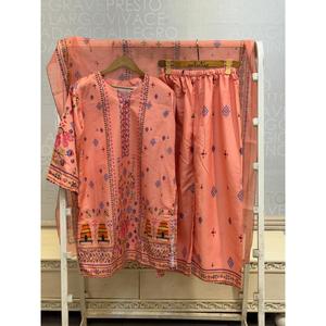 FUSION LAWN Bohemian 3 PCS Suit SL00250 <b>Peach</b> Breathable Three-Quarter Sleeves Crepe Fabric - Product Image 3