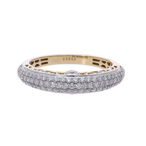 Elegant 14K Two Tone Gold Rhodium Plated Classic <b>Ring</b> Triple Row Pave Set Natural Brilliant Cut Diamonds Timeless <b>Domed</b> Band - Product Image 1