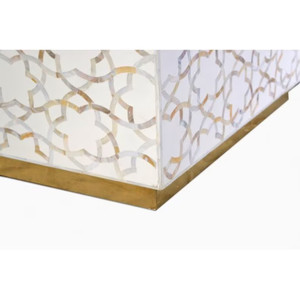 Incrustación de perla madre de lujo, patrón de estrella único con base de metal de latón sobre mesa de centro rectangular de madera - Product Image 4