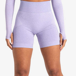 Women's Solid <b>High</b>-<b>Waist</b> Elastic Ribbed Biker <b>Shorts</b> Soft Comfortable Sport Four-Way Stretch Breathable Seamless - Product Image 2
