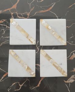 Usine En Gros Carré Blanc Marbre Avec MOP Sous-verres Tampons Hexagone Marbre Sublimation Tampons Sous-verres 4 Ensemble Pour Thé Café Boisson - Product Image 2