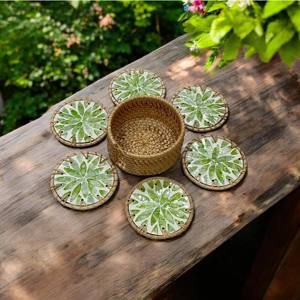 Articles chauds mélange de rotin nacre sous-verre ensemble pour tasse à café cuisine vaisselle tissé à la main tasse à thé tapis fabriqué au Vietnam - Product Image 4