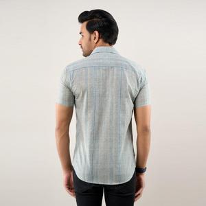 Chemise décontractée bleu grisâtre pour homme, col mandarin, 100 % coton, tissu popeline respirant, coupe classique, pour le bureau, saison estivale - Product Image 5