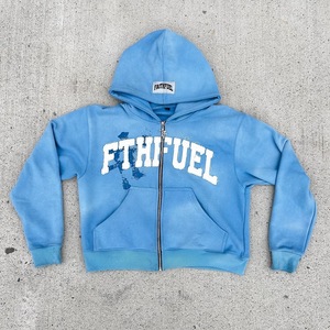 Sweat à capuche décontracté pour homme, hiver, manches longues, imprimé, en polaire polyester non tissé, effet délavé soleil, broderie vieillie, personnalisable, fermeture éclair - Product Image 4