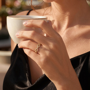 Jeulia Minimalist Gold Pave Anchor Chain <b>Ring</b> with Zircon Gemstone - Product Image 6
