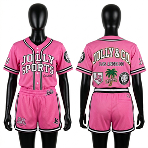 Ensemble short et maillot de baseball pour femme, tissu interlock polyester 230 GSM, bordeaux avec passepoil blanc, logo brodé par sublimation, ensembles pour femme - Product Image 2