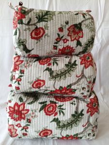 Indian Lotus Hand Block Printed Eco-Friendly Cotton Quilted Zipper Pouches for Women Traveling <b>Makeup</b> Pouches Small Medium <b>Large</b> - Product Image 1