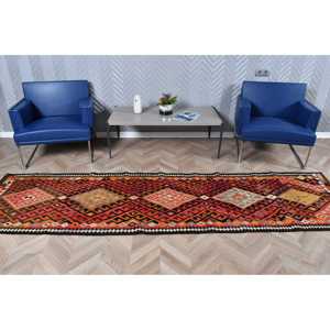 2.6x10.4 ft <b>Runner</b> Vintage Turkish Rug, <b>Red</b> Persian Wool Rug - Product Image 3