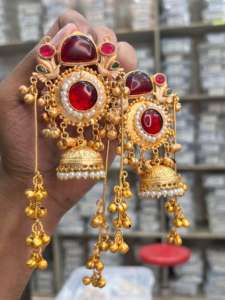 Base en laiton de qualité supérieure Monalisa Stone Kashmiri Boucles d'oreilles or polonais Boucles d'oreilles légères pour femmes Parfait pour une tenue de fête - Product Image 5