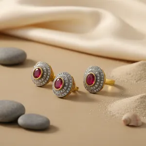 Juego de Anillo y Aretes de Oro de 18K y Rodio con Diseño de Osos y XOXO con Rubíes para Mujer - Joyería de Regalo - Product Image 3