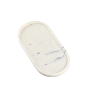 Plateau de service ovale en marbre blanc de fabrication OEM pour cadeaux de mariage avec un beau motif de feuille - Product Image 1