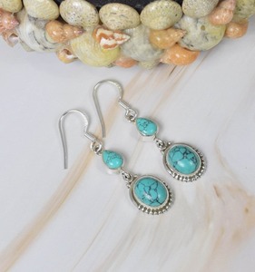Estilo bohemio azul turquesa 925 plata esterlina piedras preciosas elegantes pendientes hechos a mano joyería turquesa pendientes regalo para Navidad - Product Image 3