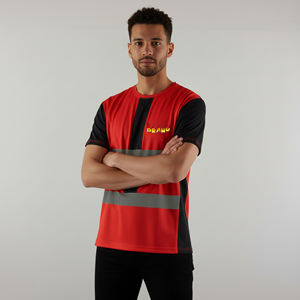 T-shirt de sécurité haute visibilité pour homme, bicolore rouge et noir, 100 % polyester, norme ANSI Classe 2, logo personnalisé imprimé, LED clignotante, OEM/ODM, respirant - Product Image 1
