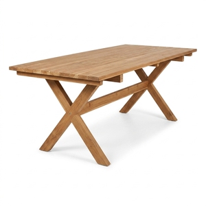 Outdoor Solid Teak Wood <b>Dining</b> Set X Base Rectangular Slatted Table Woven Rope <b>Armchairs</b> Patio Garden Setup Art Design Decor - Product Image 1