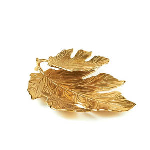 Cast Aluminium Gold 2-Tier Leaf Decorative Bowl Leaf Shaped Bowl <b>Ring</b> Holder Jewelry <b>Dish</b> Tray - Product Image 3