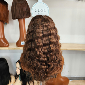 GUGU Honey Brown Virgin Vietnamese Human Hair Full Lace <b>Wig</b> Long 250% Density HD Transparent Glueless Lace Baby Hair Double - Product Image 4