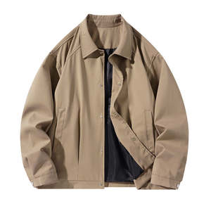 Chaqueta Varsity de Moda Sencilla para Hombre, Cuello Camisero, Prenda Exterior Tejida con Revestimiento, Estilo Casual de Oficina, Tops de Primavera, Logotipo Frontal, Impermeable - Product Image 4