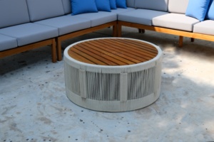 Sofá Moderno para Exteriores de Una Plaza con Estructura de Teca y Tejido de Ratán PE, Diseño Impermeable, Cojín Azul Claro para Hotel y Villa - Product Image 3