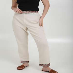 Pantalones de verano de mujer bordados hechos a mano indios Cintura elástica gris con frente plano-Suministro ODM - Product Image 1