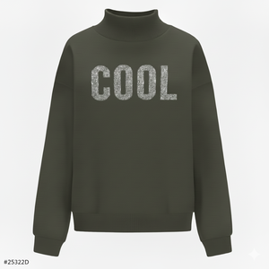 Trendy <b>Women</b> Regular Printed <b>Fleece</b> Knitted Oversized Mockneck Sweatshirt Winter Casual Relaxed Pullover Streetwear <b>Top</b> Front - Product Image 1