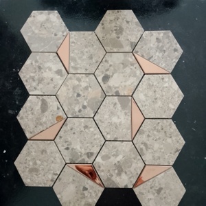 กระเบื้องโมเสคเซรามิกเคลือบด้านสำหรับผนังห้องล็อบบี้และแผนกต้อนรับห้องน้ำผลกระทบที่ละเอียดอ่อนตัวหนา73มม. หกเหลี่ยม3 "แบบเต็มตัว - Product Image 1