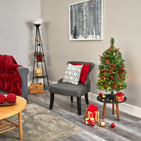 3 pieds. Arbre de Noël artificiel pré-éclairé en PE de Norvège mixte décoratif naturel et baies avec lumières LED pour fournitures de fête à la maison