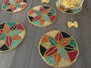 Handmade Glass Beaded <b>Coasters</b>-Classic <b>Drink</b> <b>Coasters</b> with Polyester Backing (4x4 Inch) for Church & Religious Gifts - Product Image 4