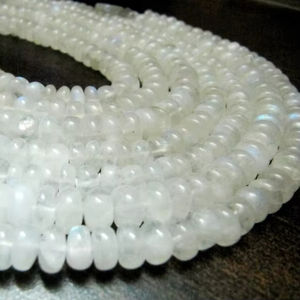 Cuentas lisas naturales de piedra lunar Rondelle de arcoíris blanco de 7 a 10mm de largo de 8 pulgadas - Product Image 1