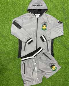 Pantalones cortos deportivos personalizados, traje serigrafiado transpirable 100%, chaqueta cortavientos, chándales con cremallera, conjunto de pantalones cortos con cuello levantado, conjunto de Jogger - Product Image 3